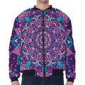 Purple And Blue Mandala Print Zip Sleeve Bomber Jacket