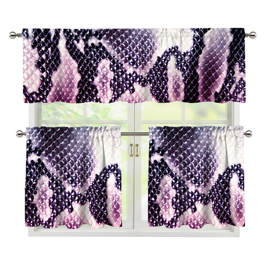 Purple And Blue Snakeskin Print 3 Piece Kitchen Curtains
