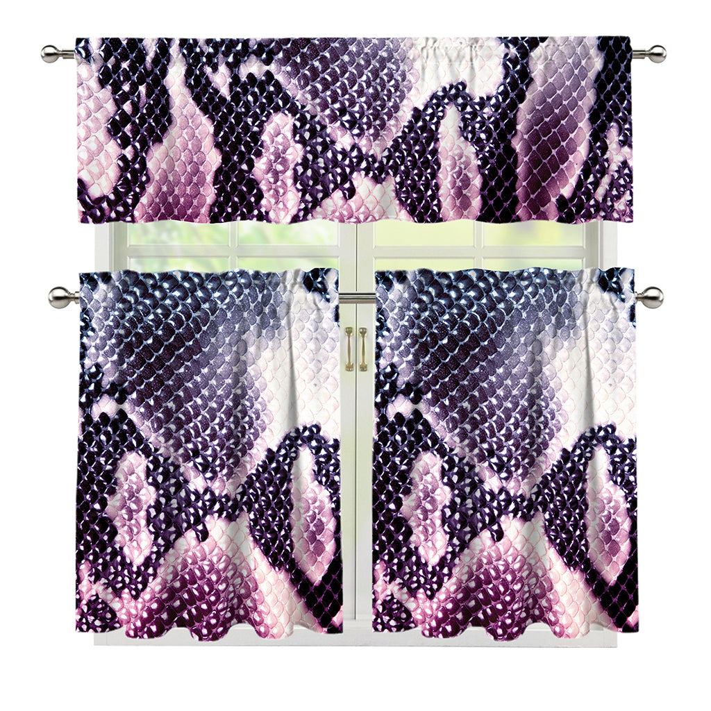 Purple And Blue Snakeskin Print 3 Piece Kitchen Curtains
