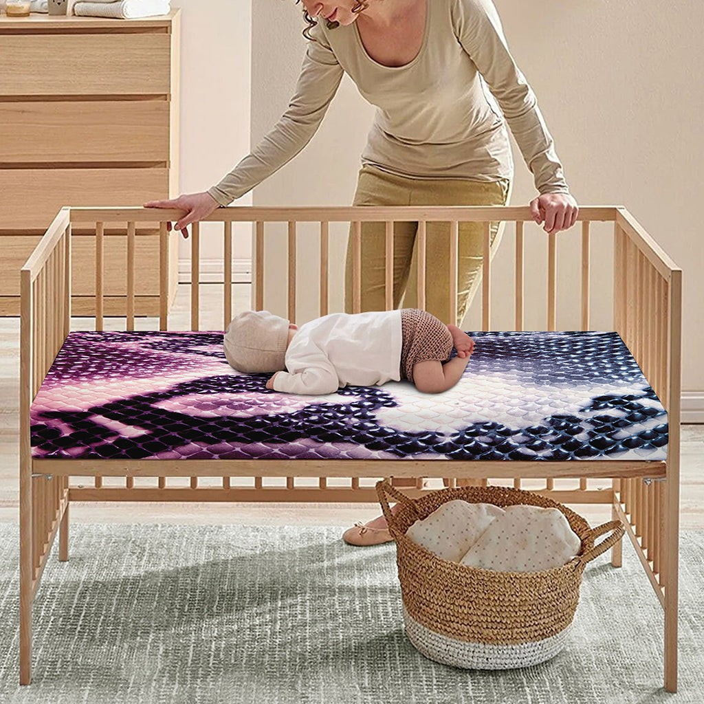 Purple And Blue Snakeskin Print Baby Crib Sheet