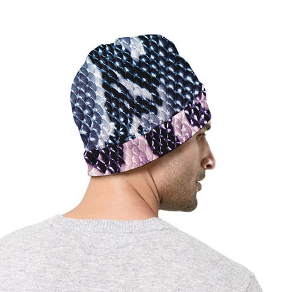 Purple And Blue Snakeskin Print Beanie