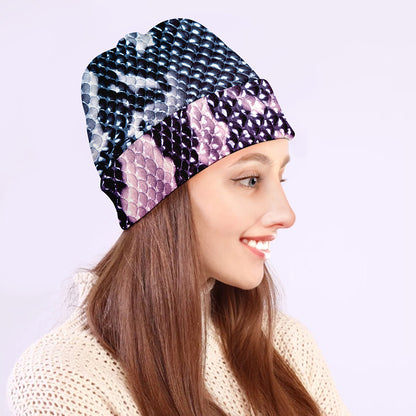 Purple And Blue Snakeskin Print Beanie