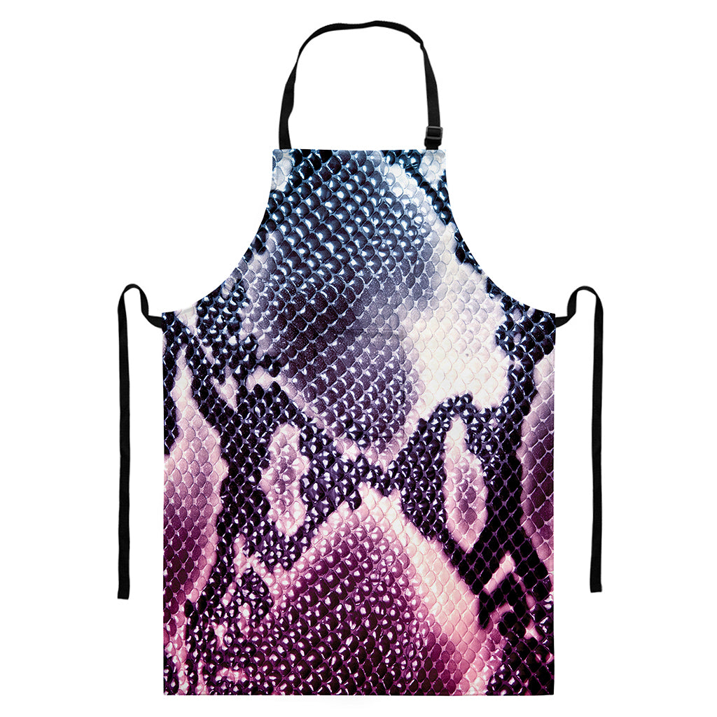 Purple And Blue Snakeskin Print Bib Apron With Pocket