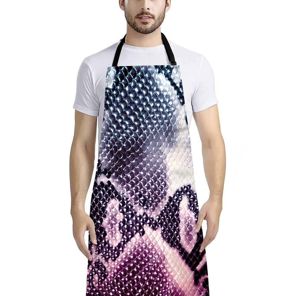 Purple And Blue Snakeskin Print Bib Apron With Pocket