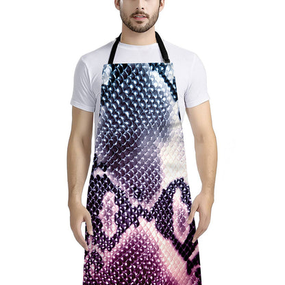 Purple And Blue Snakeskin Print Bib Apron With Pocket