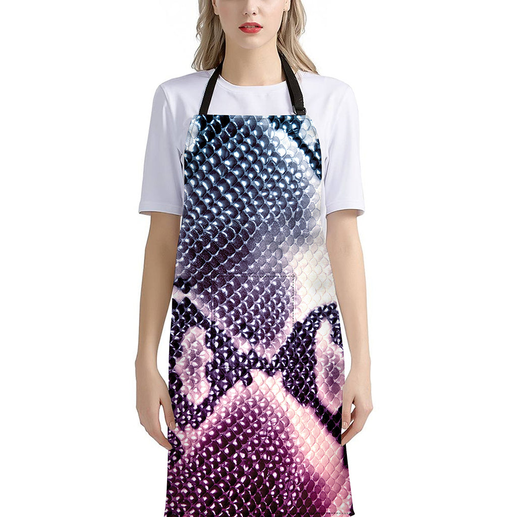 Purple And Blue Snakeskin Print Bib Apron With Pocket