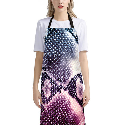 Purple And Blue Snakeskin Print Bib Apron With Pocket