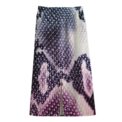 Purple And Blue Snakeskin Print Cotton Front Slit Maxi Skirt