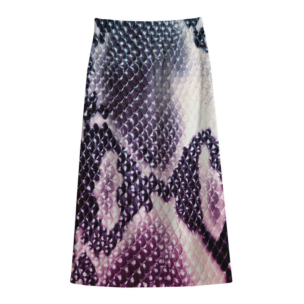 Purple And Blue Snakeskin Print Cotton Front Slit Maxi Skirt