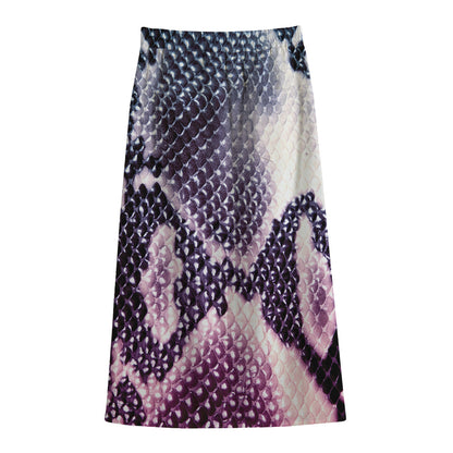 Purple And Blue Snakeskin Print Cotton Front Slit Maxi Skirt
