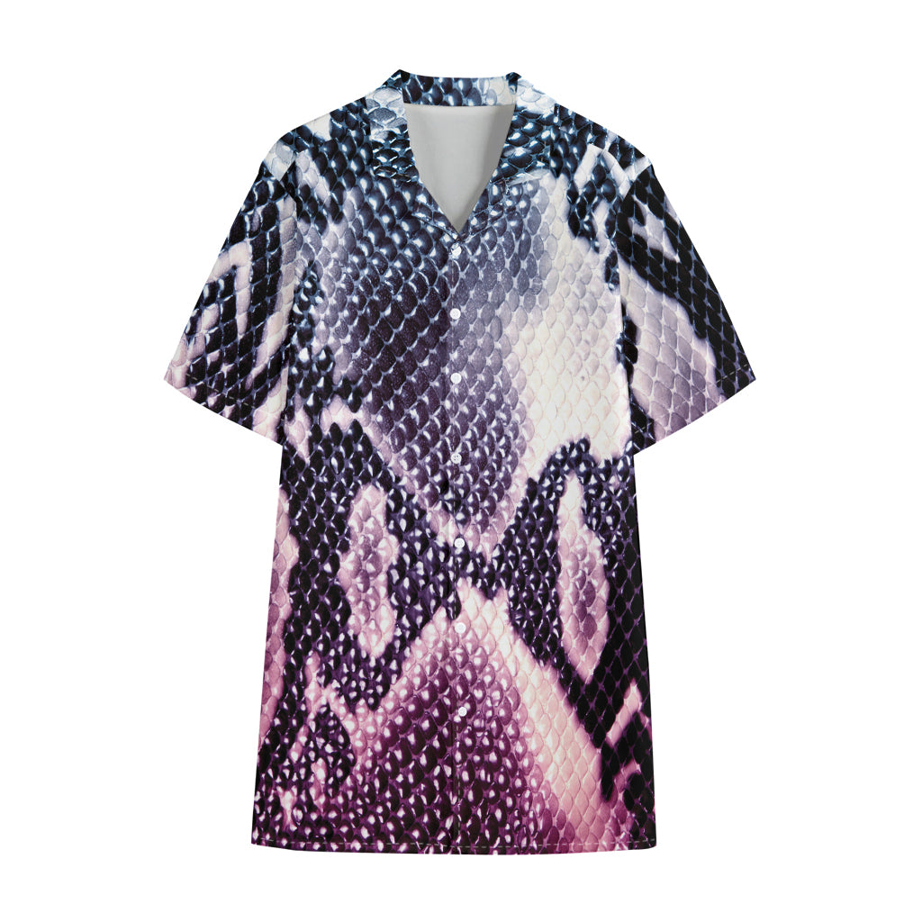 Purple And Blue Snakeskin Print Cotton Hawaiian Shirt