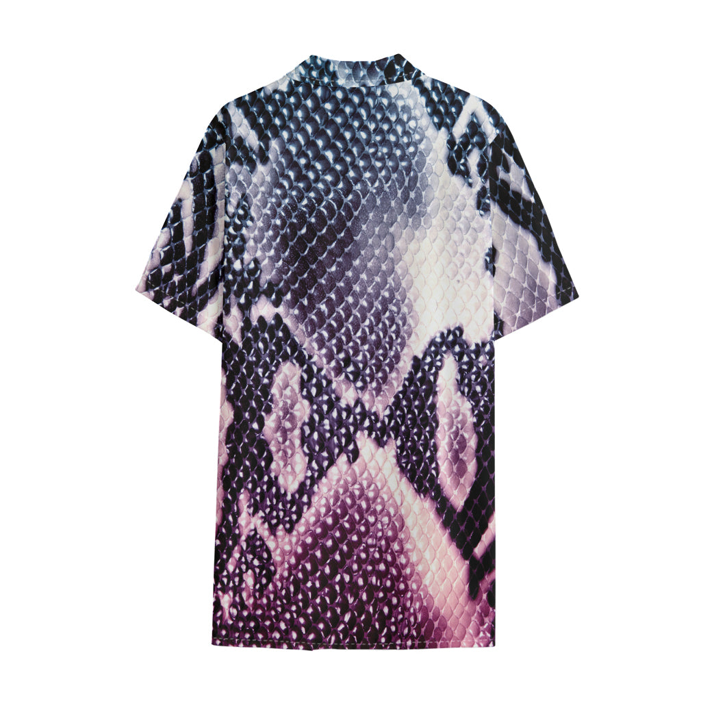 Purple And Blue Snakeskin Print Cotton Hawaiian Shirt