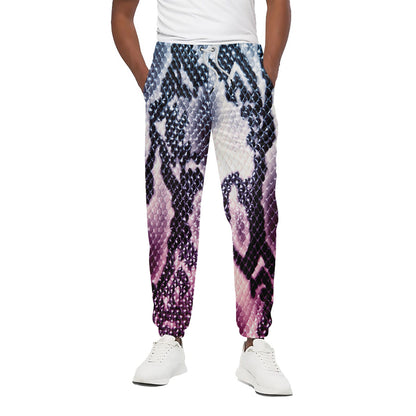 Purple And Blue Snakeskin Print Cotton Pants