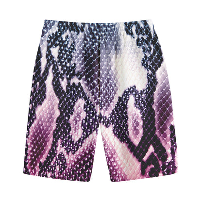 Purple And Blue Snakeskin Print Cotton Shorts