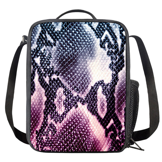 Purple And Blue Snakeskin Print Crossbody Lunch Bag