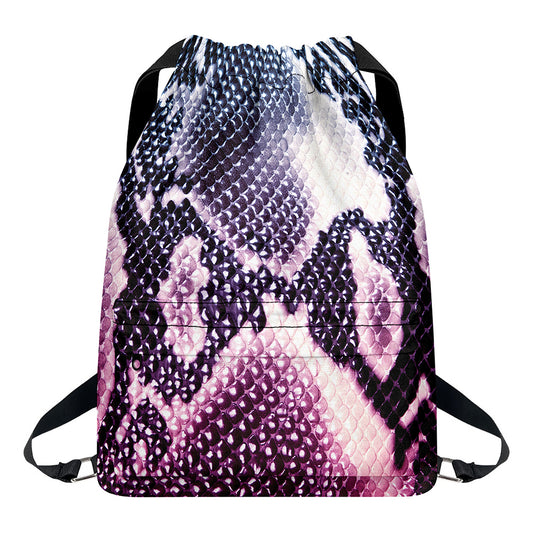 Purple And Blue Snakeskin Print Drawstring Backpack