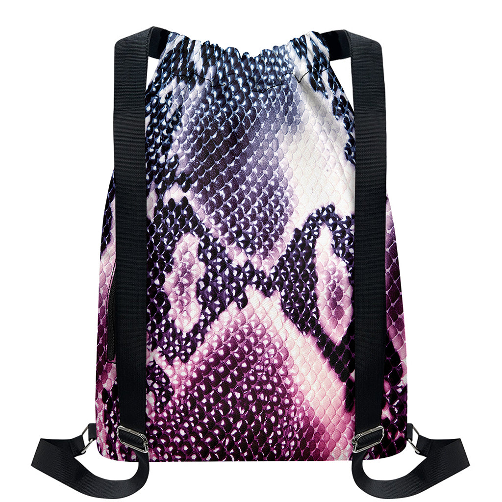 Purple And Blue Snakeskin Print Drawstring Backpack