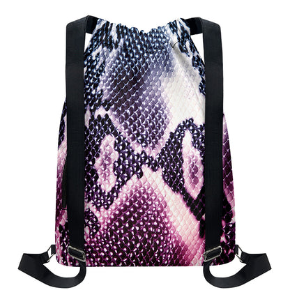 Purple And Blue Snakeskin Print Drawstring Backpack