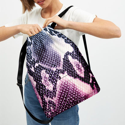 Purple And Blue Snakeskin Print Drawstring Backpack