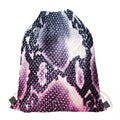 Purple And Blue Snakeskin Print Drawstring Bag
