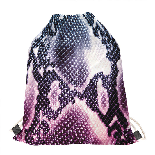 Purple And Blue Snakeskin Print Drawstring Bag
