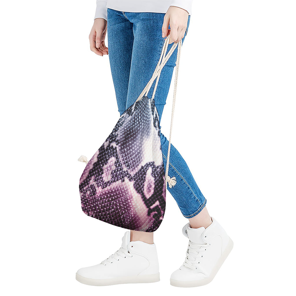 Purple And Blue Snakeskin Print Drawstring Bag