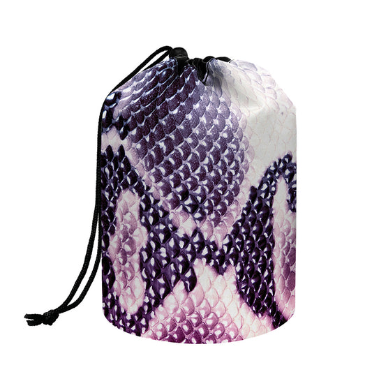 Purple And Blue Snakeskin Print Drawstring Makeup Bag