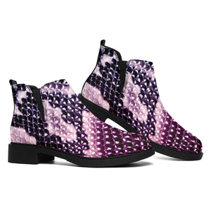 Purple And Blue Snakeskin Print Flat Ankle Boots