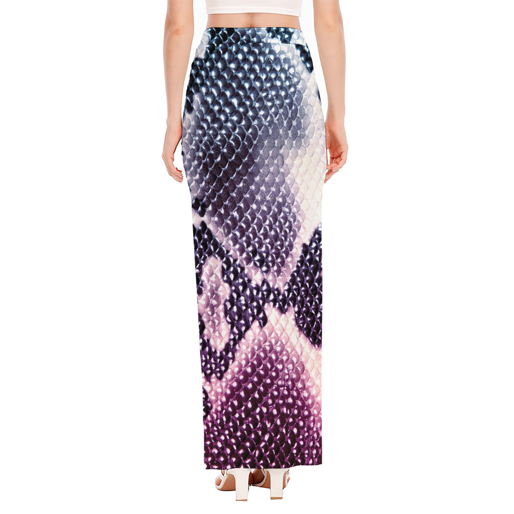 Purple And Blue Snakeskin Print High Slit Maxi Skirt