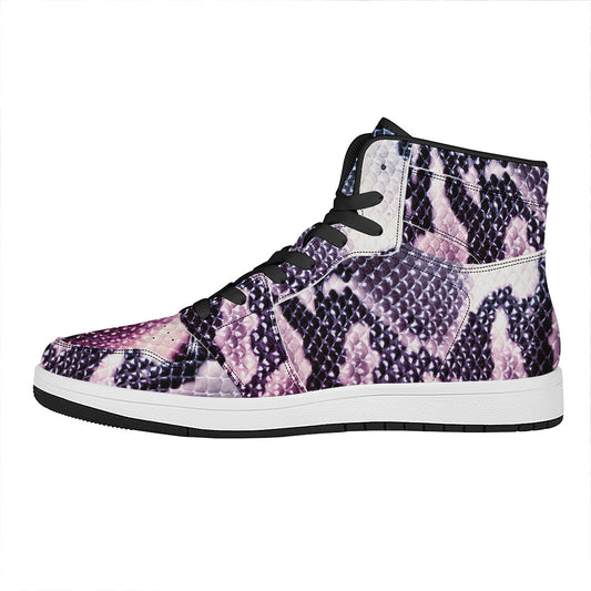 Purple And Blue Snakeskin Print High Top Leather Sneakers