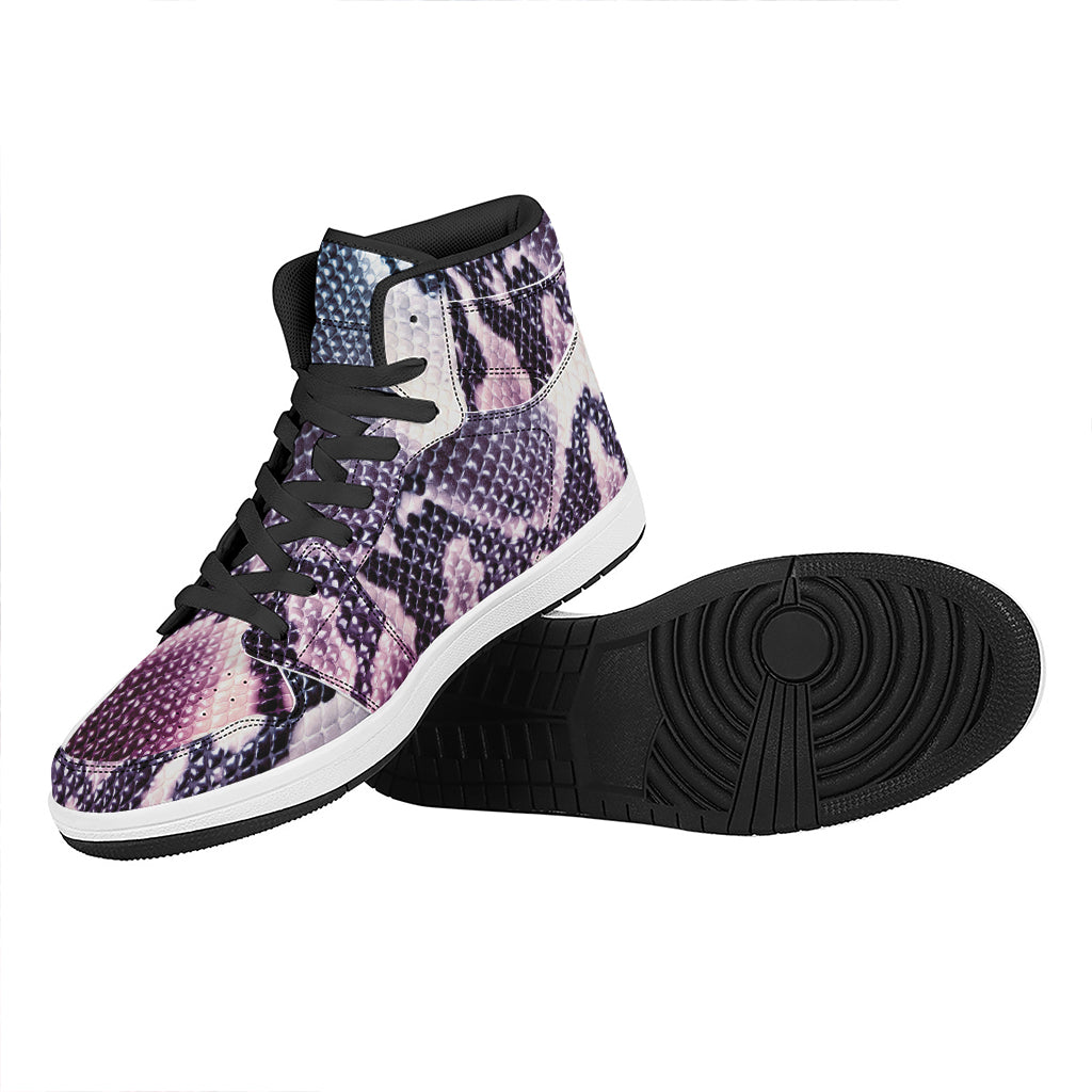 Purple And Blue Snakeskin Print High Top Leather Sneakers