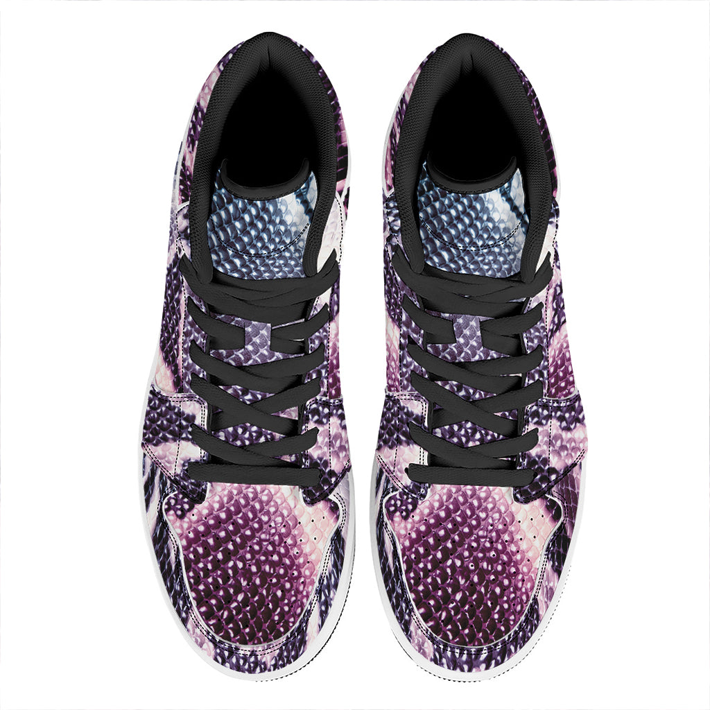 Purple And Blue Snakeskin Print High Top Leather Sneakers