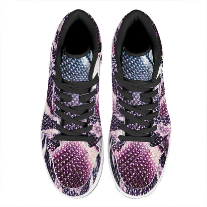 Purple And Blue Snakeskin Print High Top Leather Sneakers