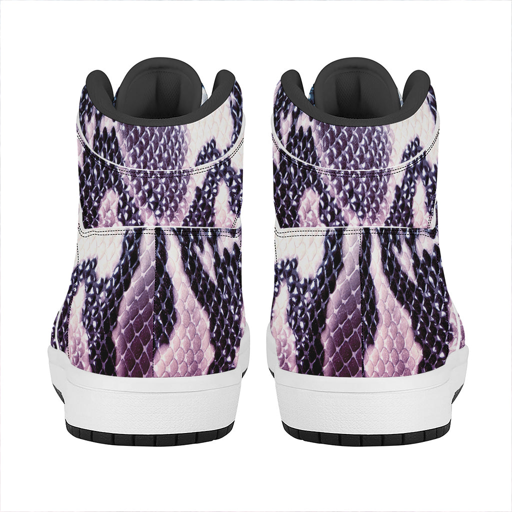 Purple And Blue Snakeskin Print High Top Leather Sneakers