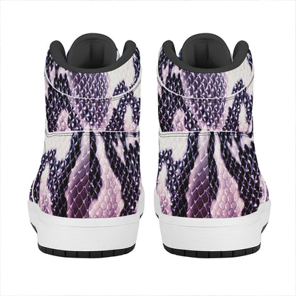 Purple And Blue Snakeskin Print High Top Leather Sneakers