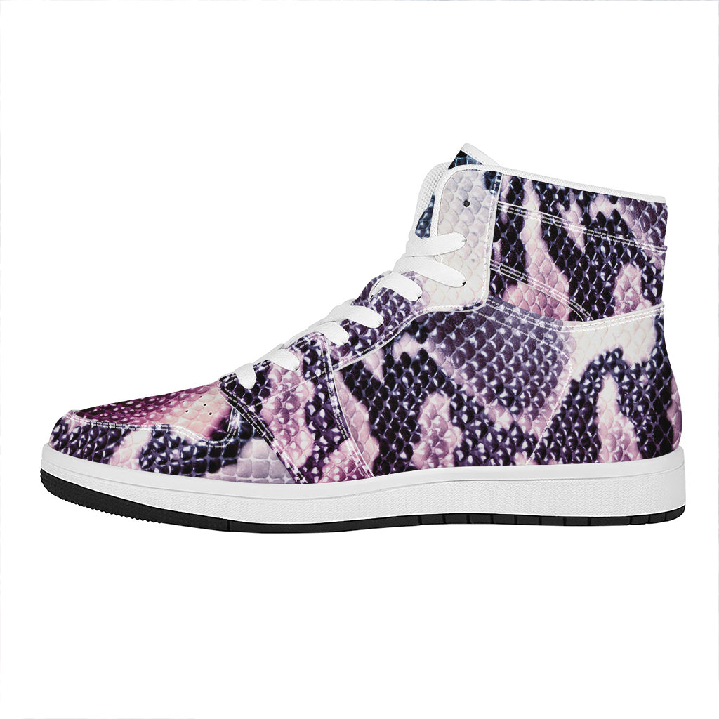 Purple And Blue Snakeskin Print High Top Leather Sneakers