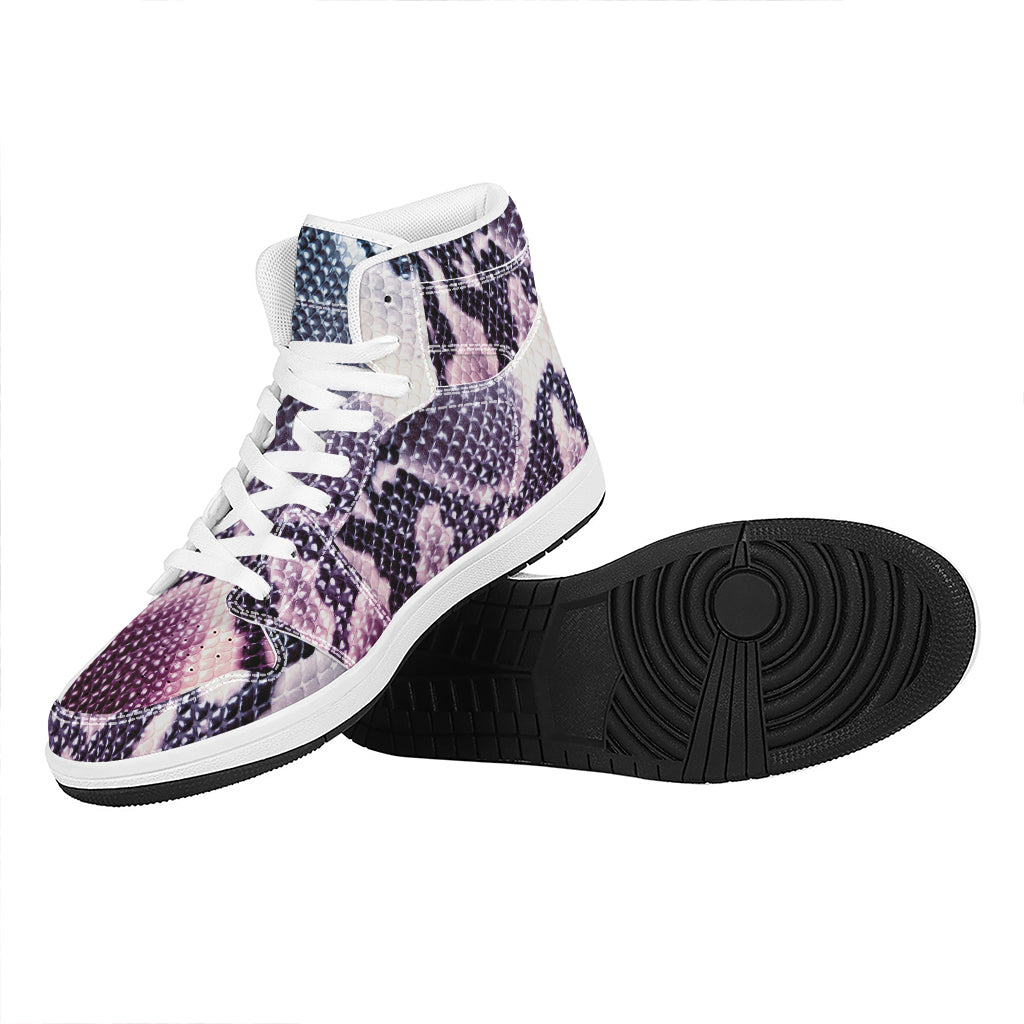 Purple And Blue Snakeskin Print High Top Leather Sneakers