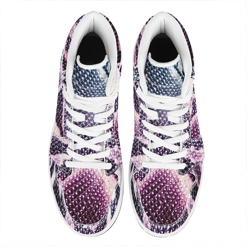 Purple And Blue Snakeskin Print High Top Leather Sneakers