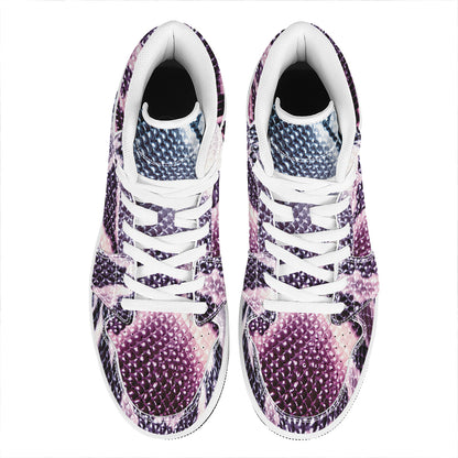 Purple And Blue Snakeskin Print High Top Leather Sneakers