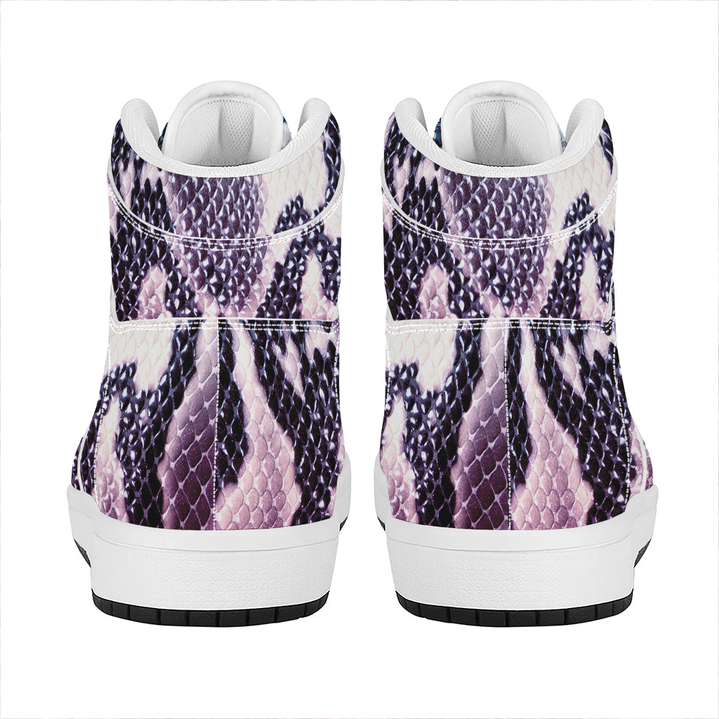 Purple And Blue Snakeskin Print High Top Leather Sneakers
