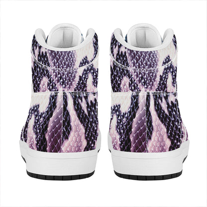 Purple And Blue Snakeskin Print High Top Leather Sneakers