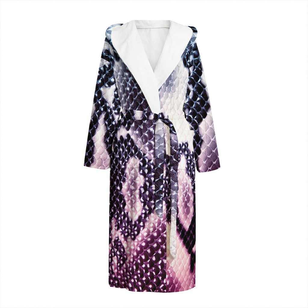 Purple And Blue Snakeskin Print Hooded Bathrobe