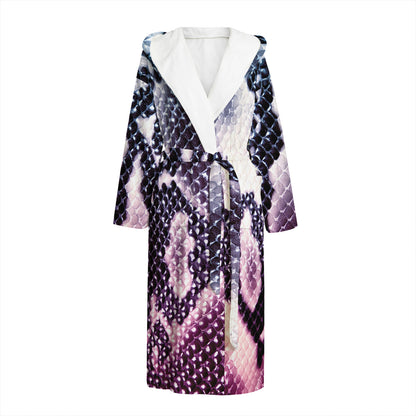 Purple And Blue Snakeskin Print Hooded Bathrobe