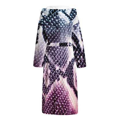 Purple And Blue Snakeskin Print Hooded Bathrobe