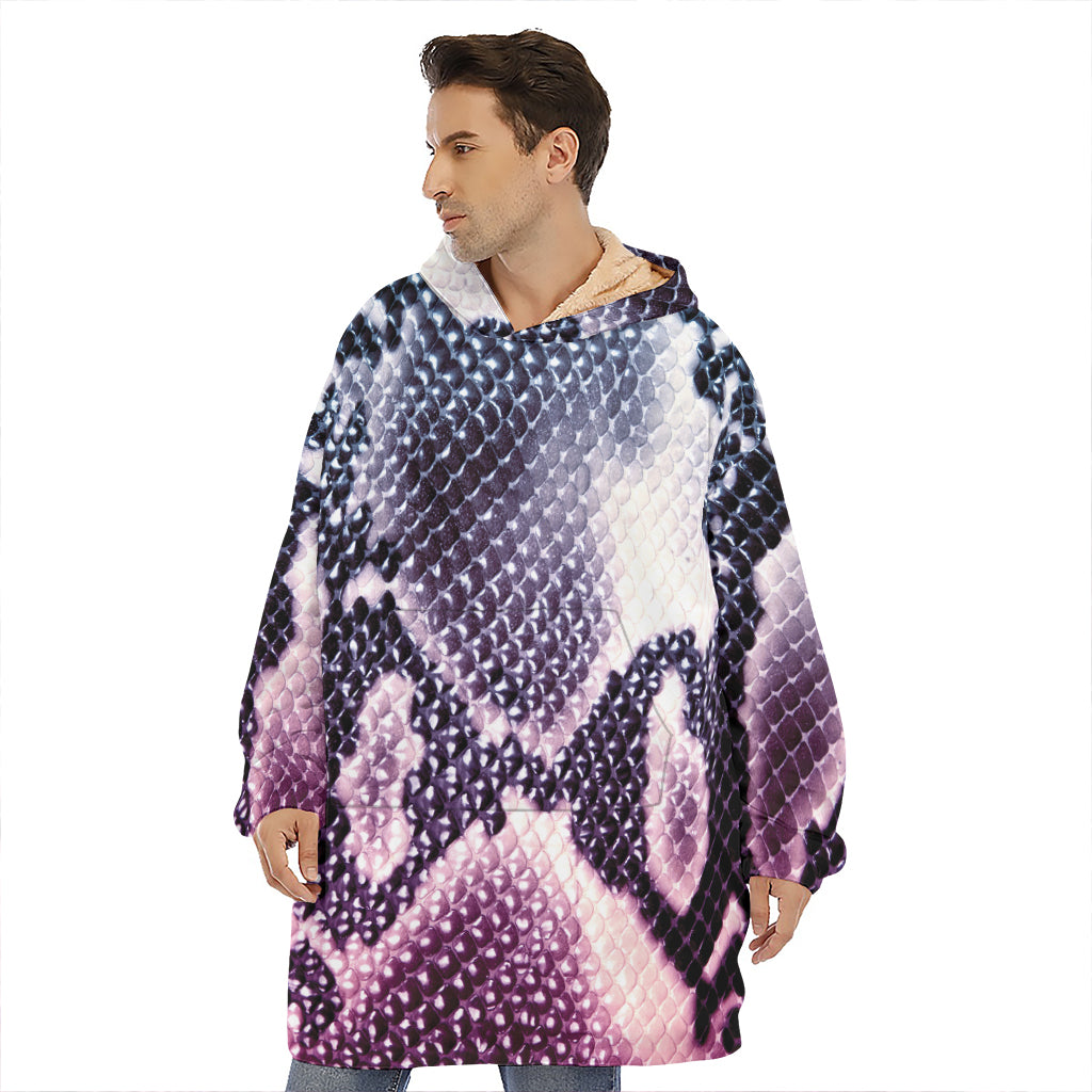 Purple And Blue Snakeskin Print Hoodie Blanket