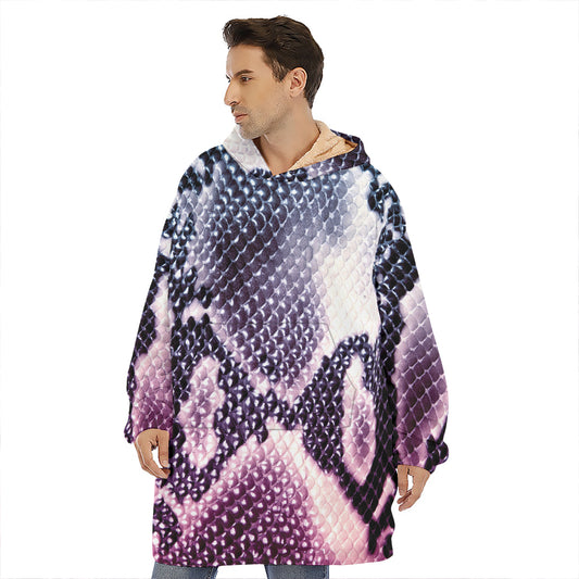 Purple And Blue Snakeskin Print Hoodie Blanket
