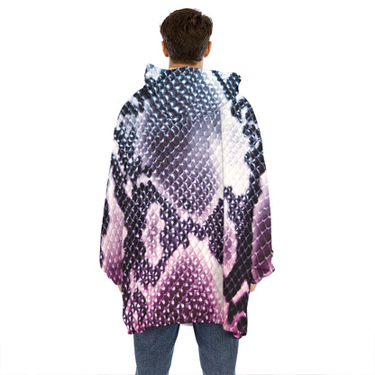 Purple And Blue Snakeskin Print Hoodie Blanket