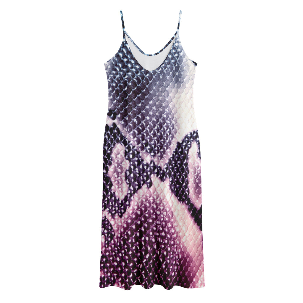 Purple And Blue Snakeskin Print Jersey Midi Cami Dress