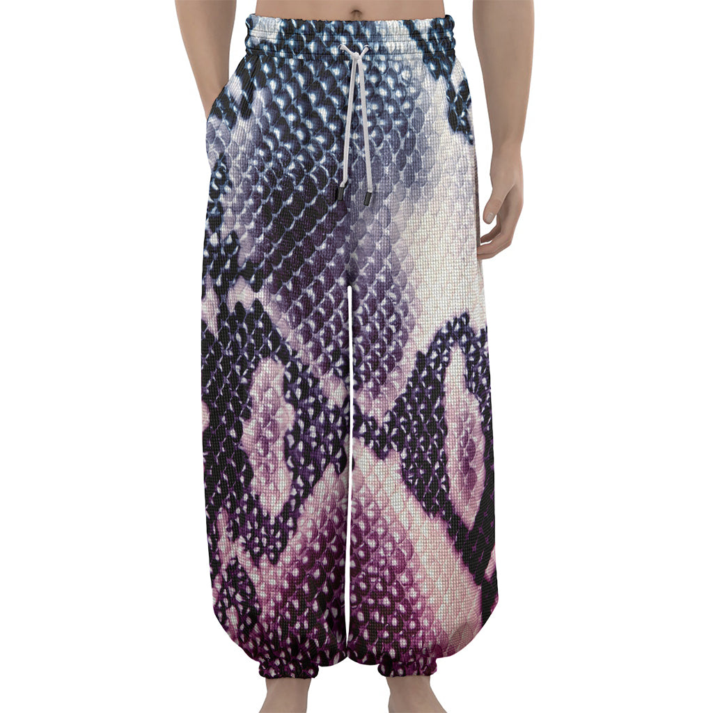 Purple And Blue Snakeskin Print Lantern Pants