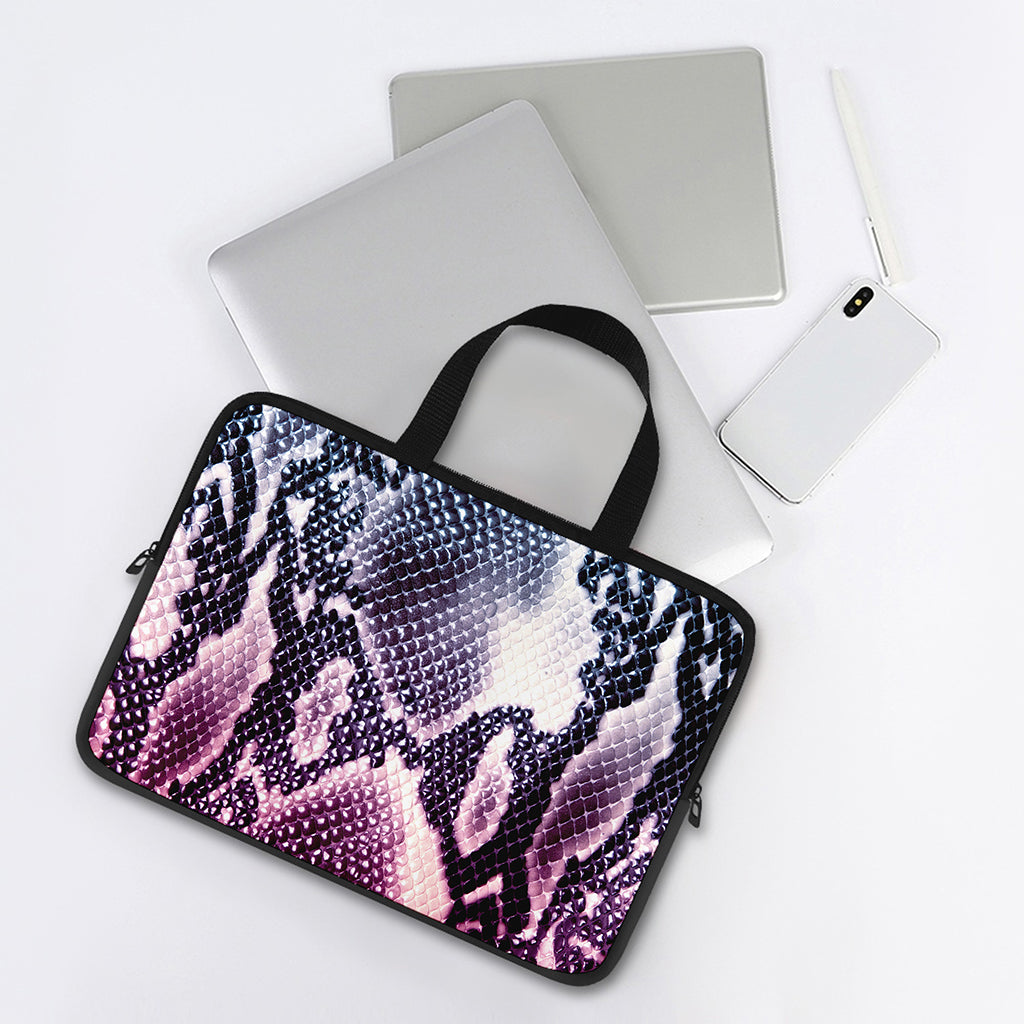 Purple And Blue Snakeskin Print Laptop Sleeve With Handle
